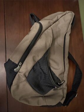 Men's Tan Sling Bag with Black Accents